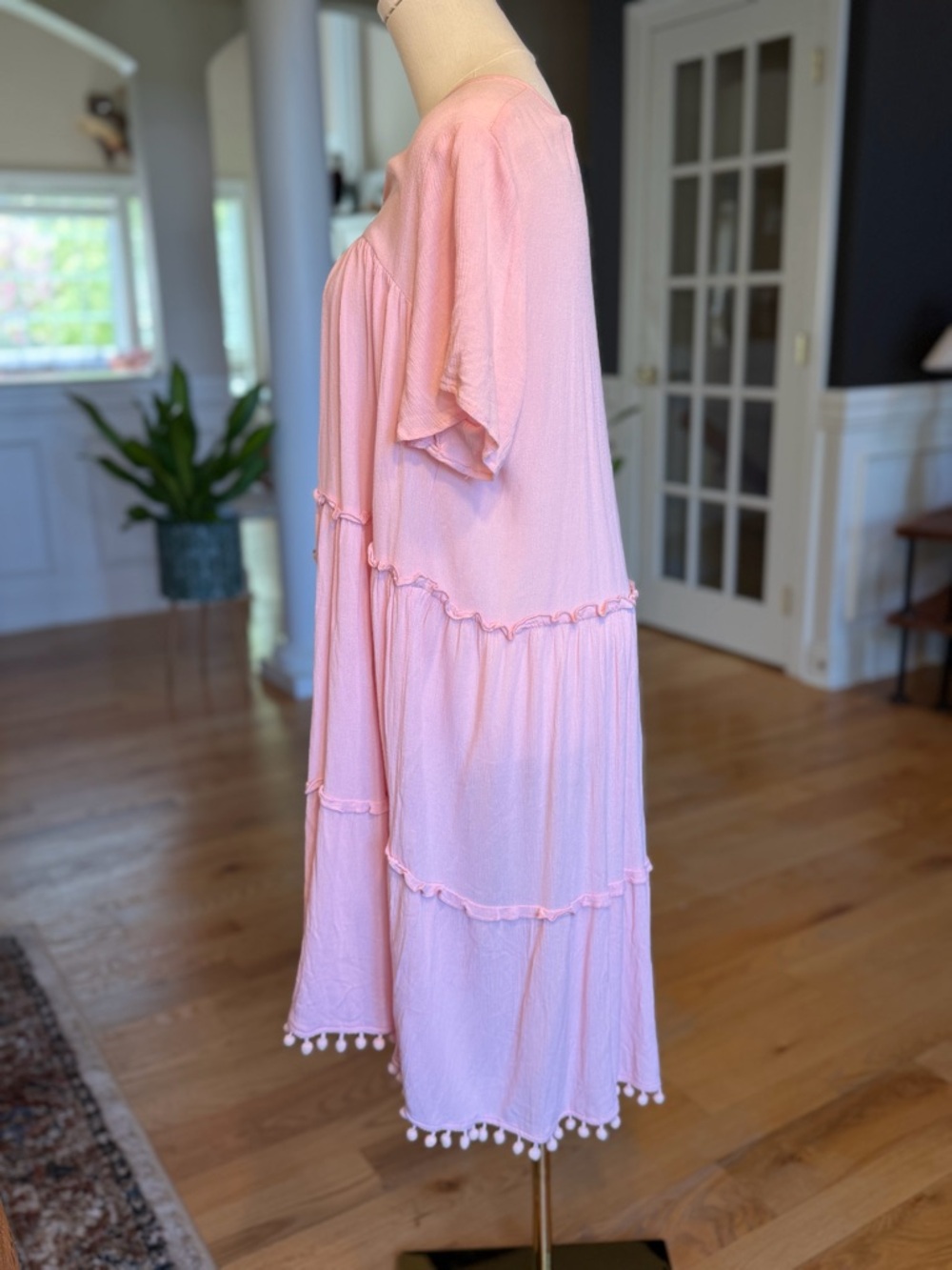 Emery Rose Boho Pink Tassel Tiered Dress Pom Pom Hem Medium (VGUC) - Picture 5 of 16